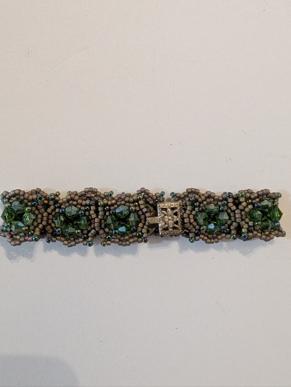 Handmade MEYO Design Swarovski Crystal Chaton & SuperDuo Beaded Cuff Bracelet